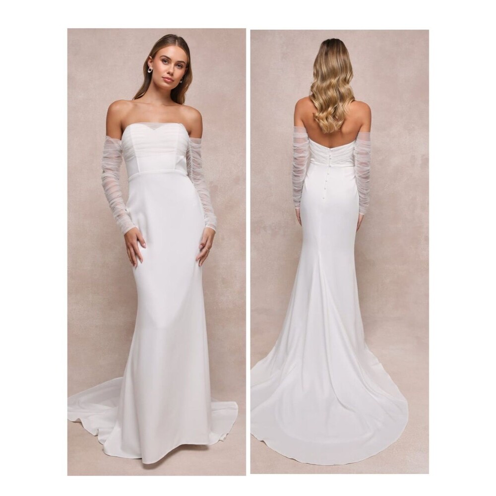 Lulus Eternal Bliss White Tulle Off-the-Shoulder Bustier Maxi Dress Size Small